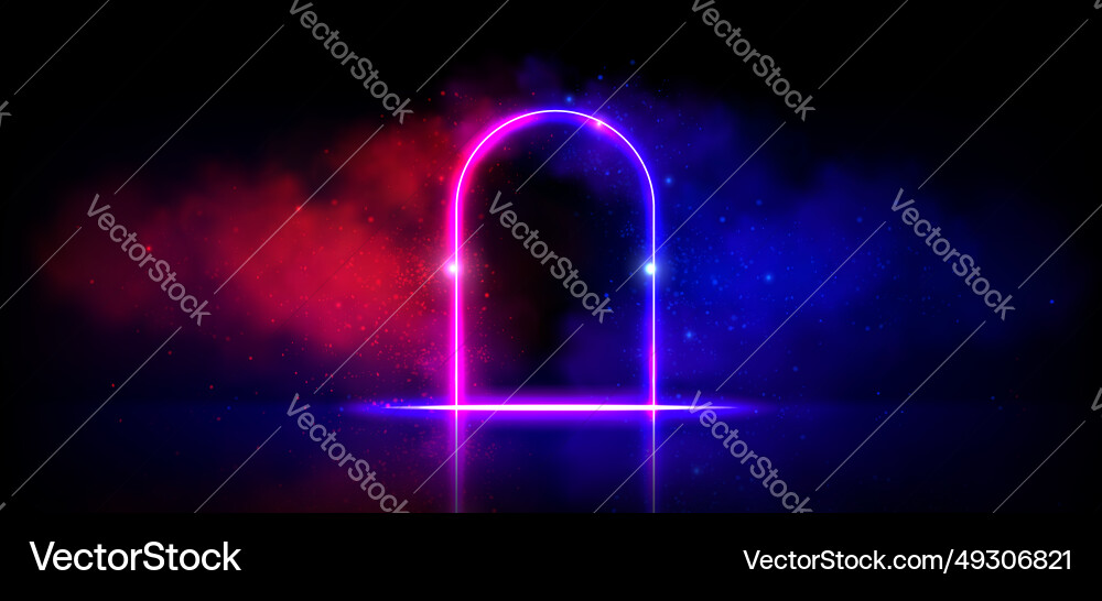 Arch Türrahmen mit leuchtendem Neoneffekt und Dampf Arch Türrahmen mit leuchtendem Neoneffekt und Dampf vektorbild