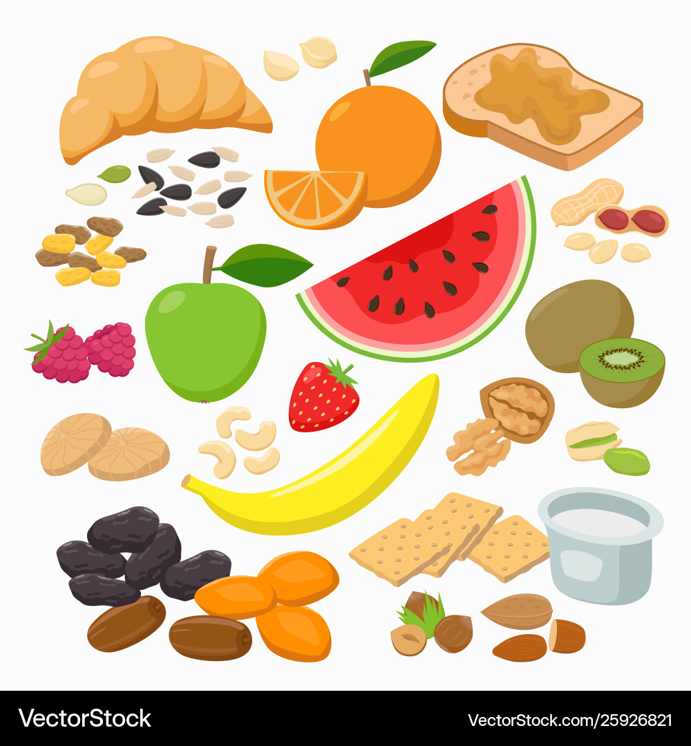 Collection healthy snacks isolated on white Collection healthy snacks isolated on white vector image