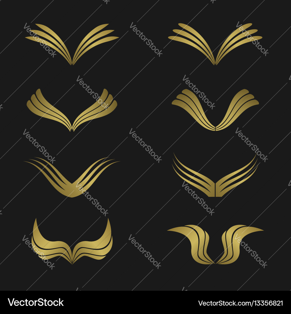 Golden wing set Royalty Free Vector Image - VectorStock