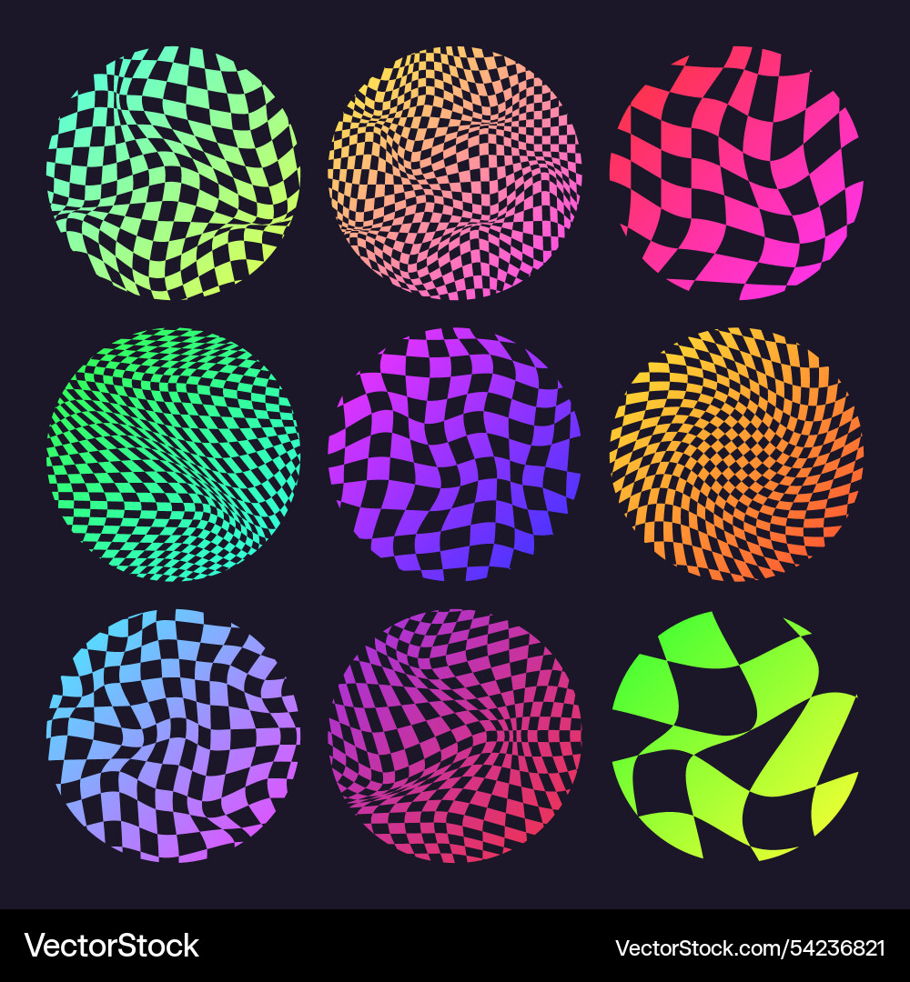 Groovy checkered pattern neon round tiled grid Groovy checkered pattern neon round tiled grid vector image