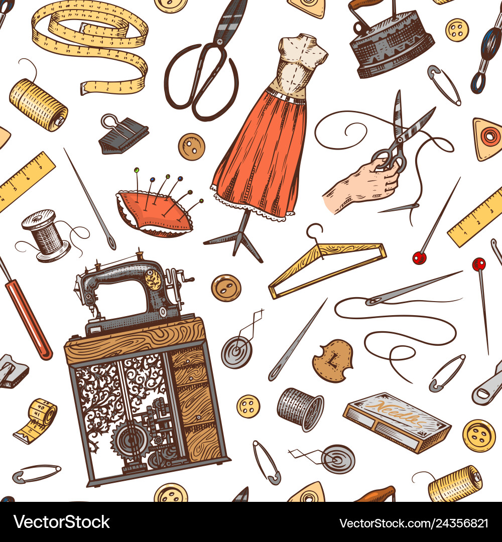 Sewing seamless pattern tools and elements Vector Image