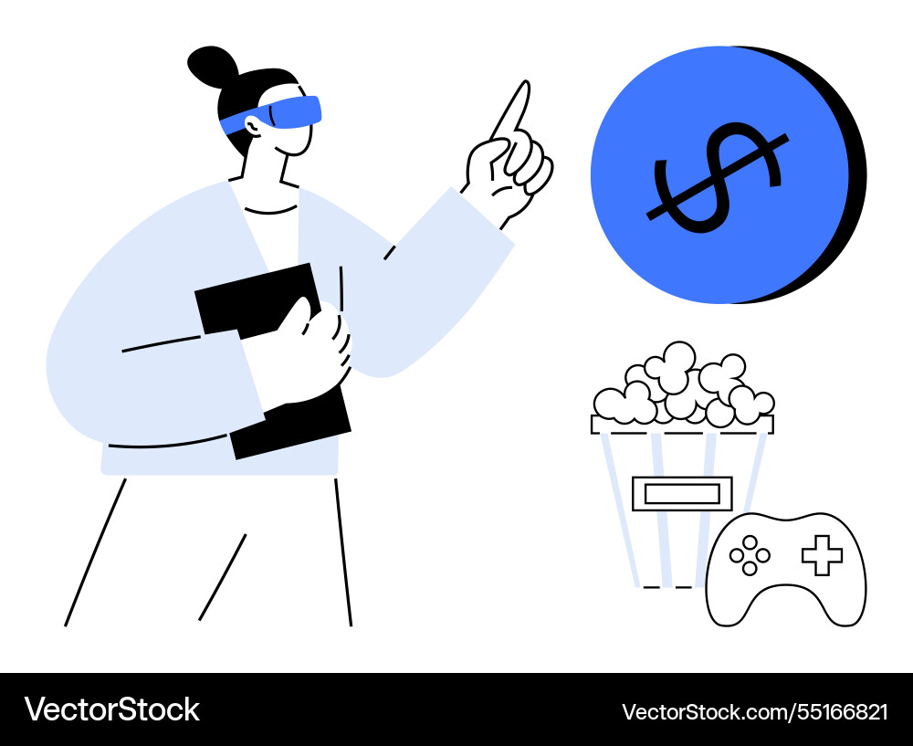 Virtual reality user interacts with digital Virtual reality user interacts with digital vector image