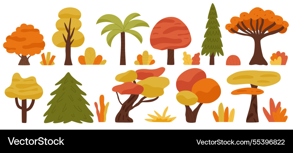 Autumn set with trees Vector Image