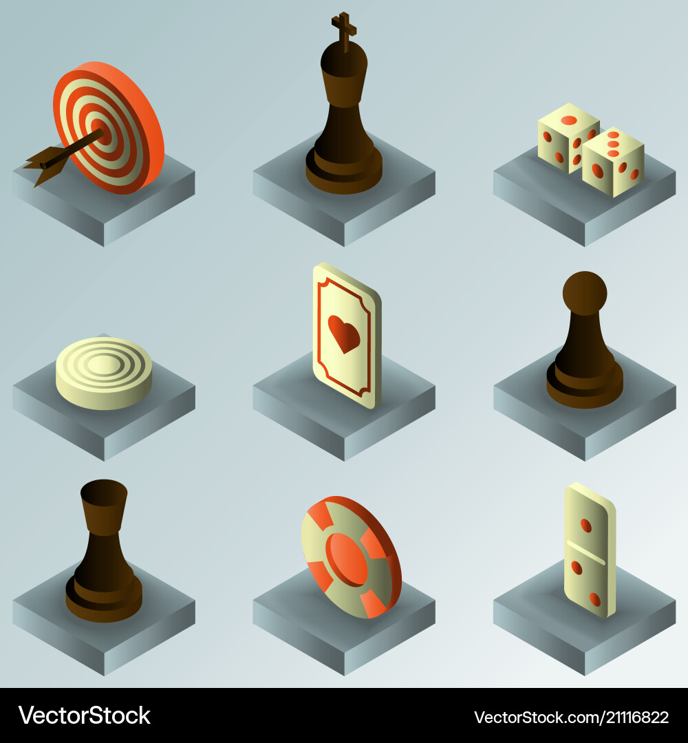 Board game color gradient isometric icons Board game color gradient isometric icons vector image