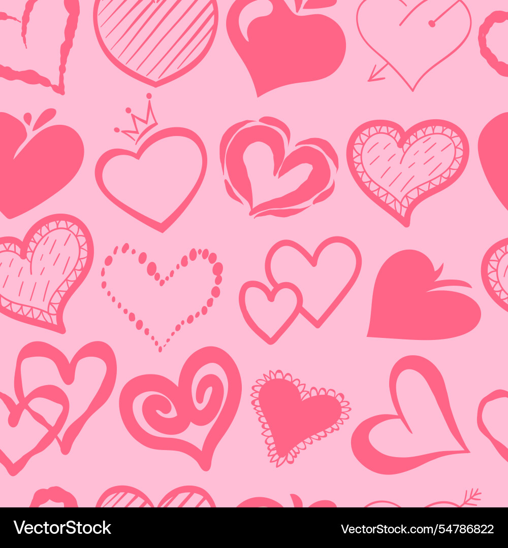 Doodle red hearts seamless pattern romantic Vector Image