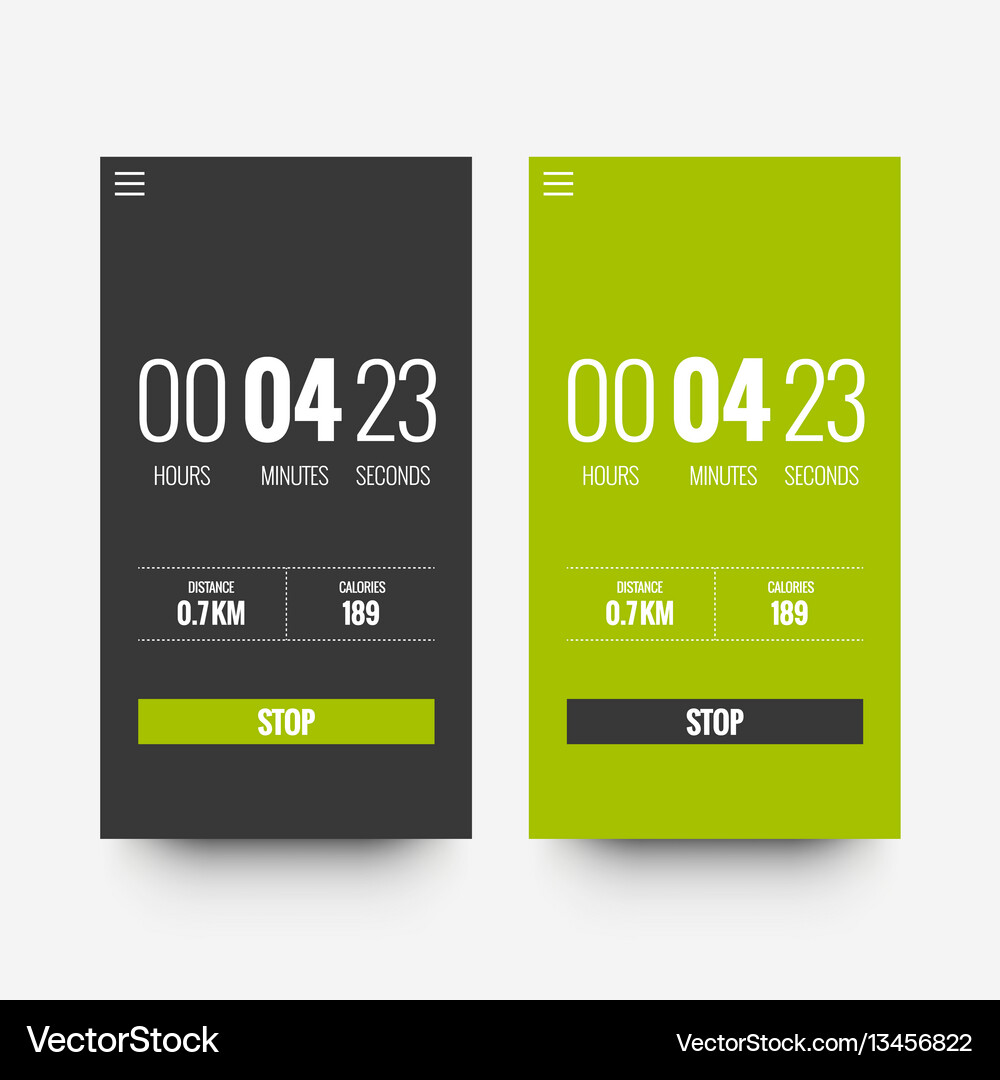 Laufen Timer App ui mit Distanz und Kalorien Vektorbild