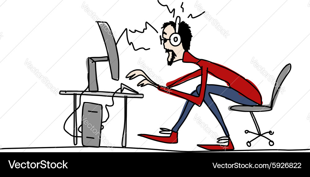 Programmer at work sketch for your design Vector Image
