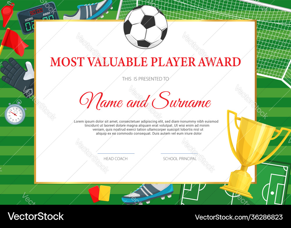 Certificate achievement in soccer football game Certificate achievement in soccer football game vector image