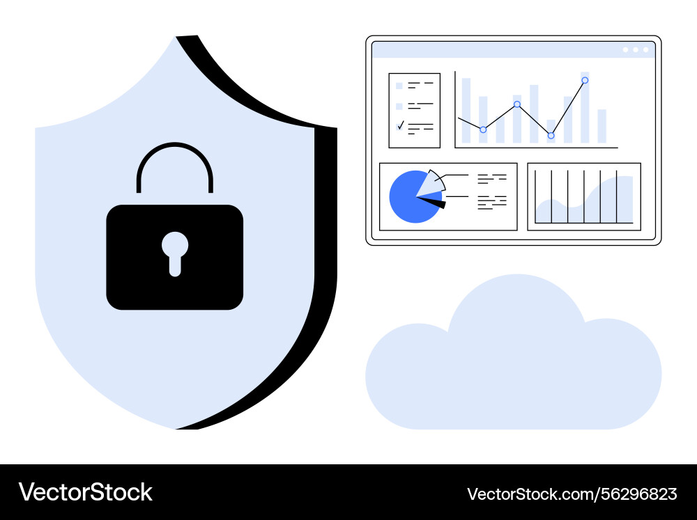 Data security shield with analytics dashboard Data security shield with analytics dashboard vector image