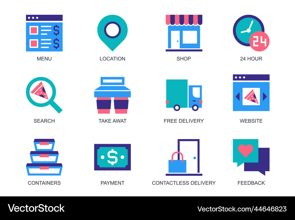 Food delivery concept of web icons set in simple Food delivery concept of web icons set in simple vector image
