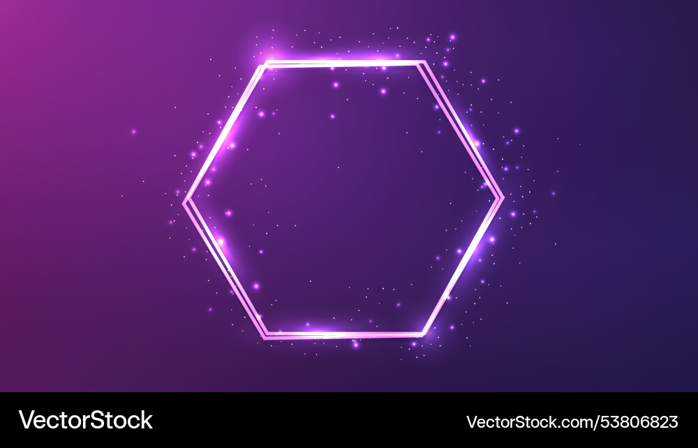 Neon double hexagon frame with shining effects Neon double hexagon frame with shining effects vector image