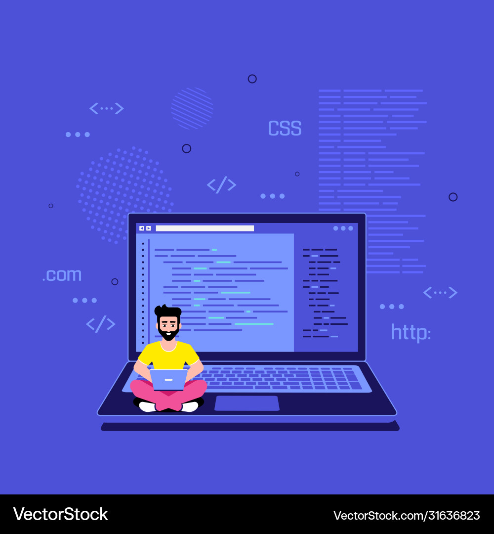 Programmer Working on Laptop Vector Image