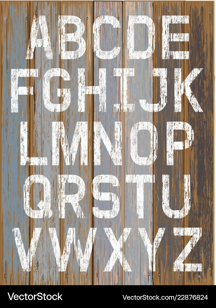 Alphabet white color paint on wood retro Alphabet white color paint on wood retro vector image