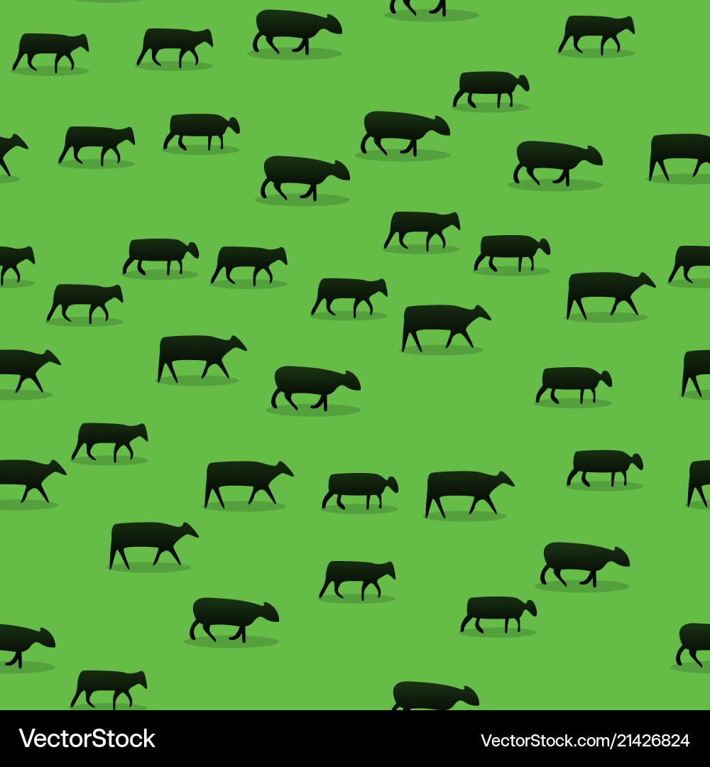 Cattle walking on green field pattern background Vector Image