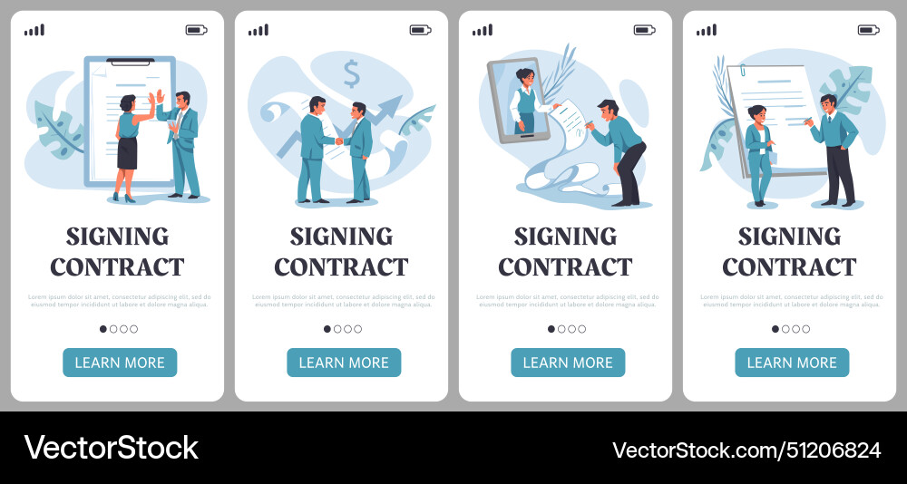 Contract signing documents signature mobile app Vector Image