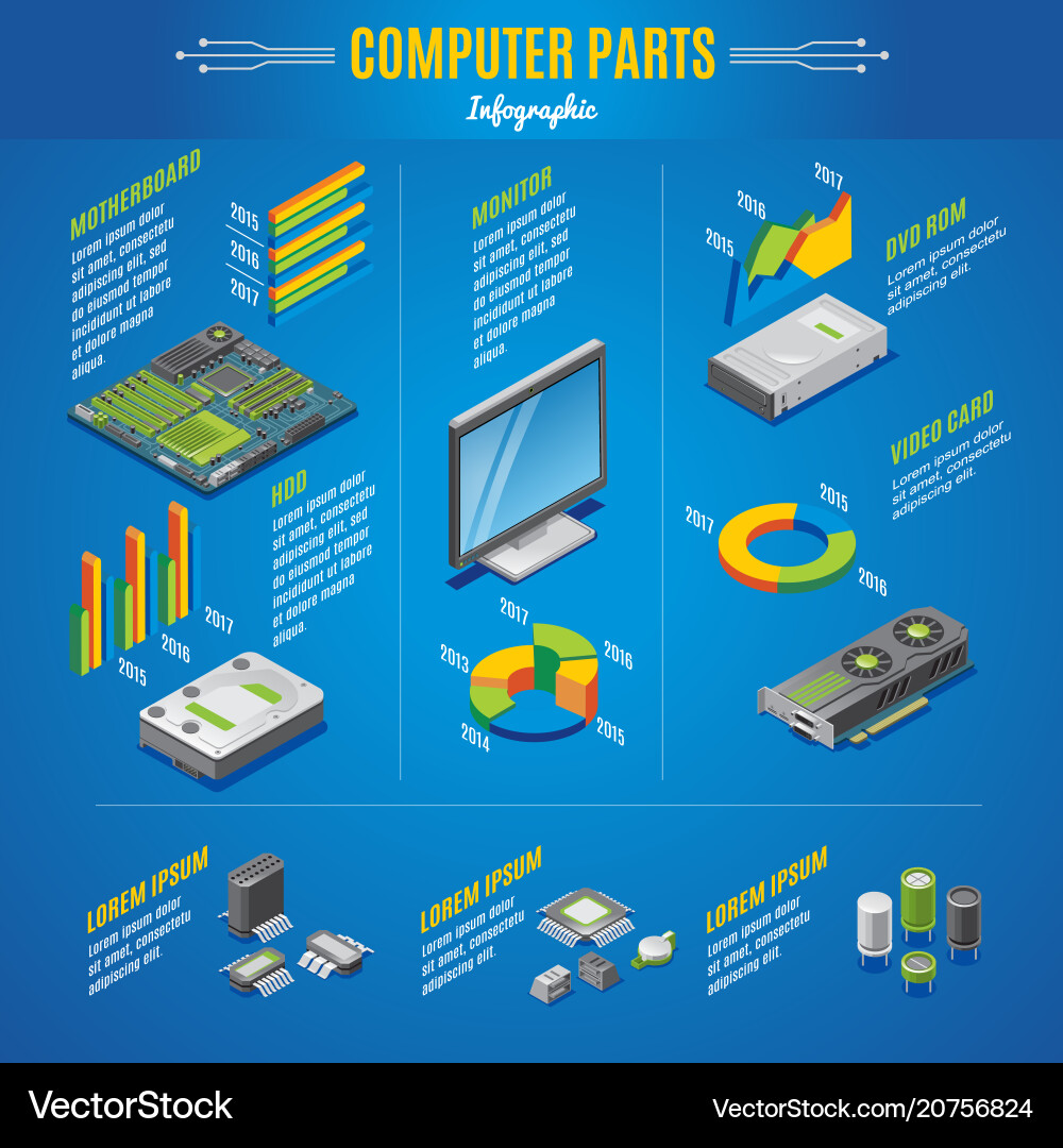 Isometric Computer Parts Diagram Royalty Free Vector Image
