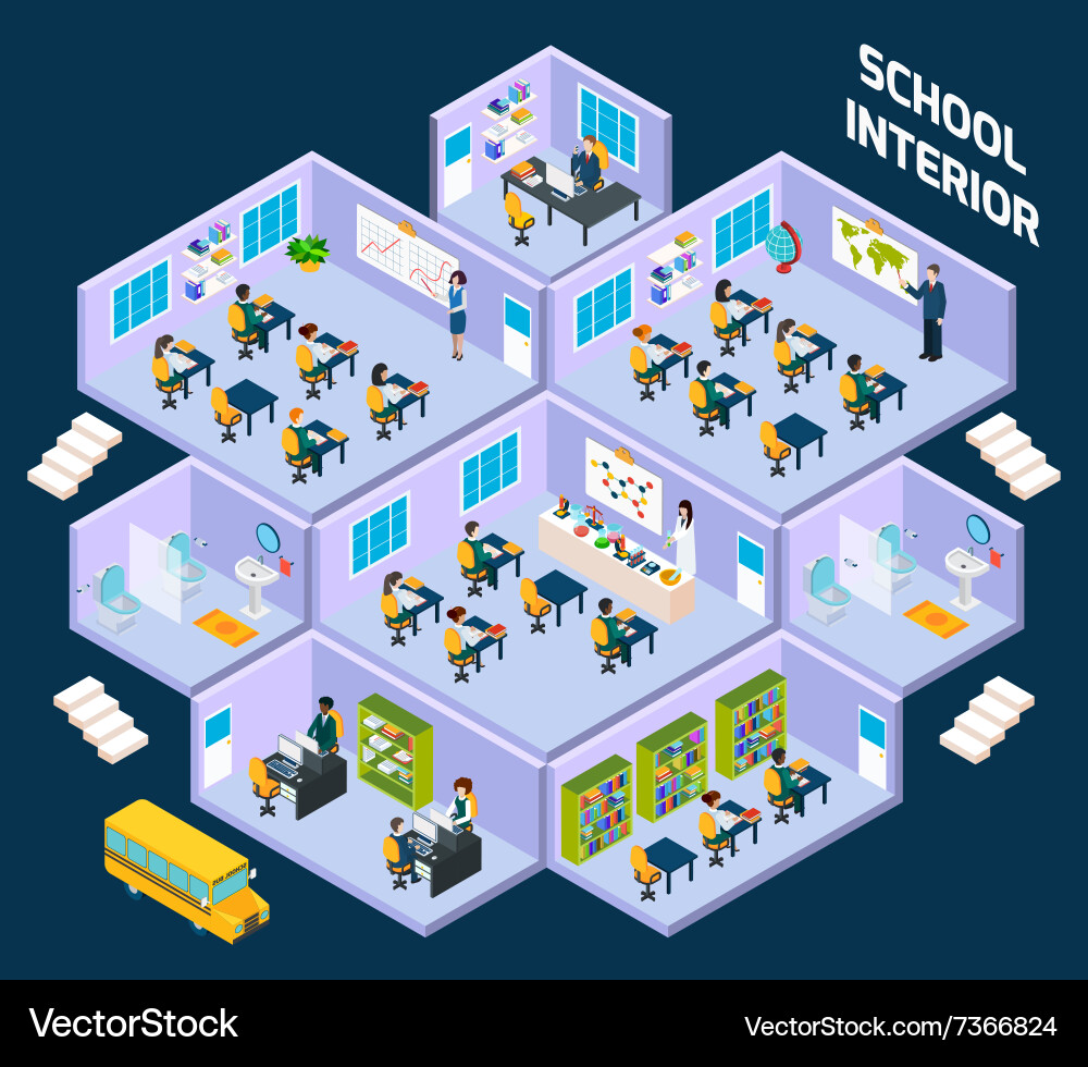 School isometric interior Royalty Free Vector Image