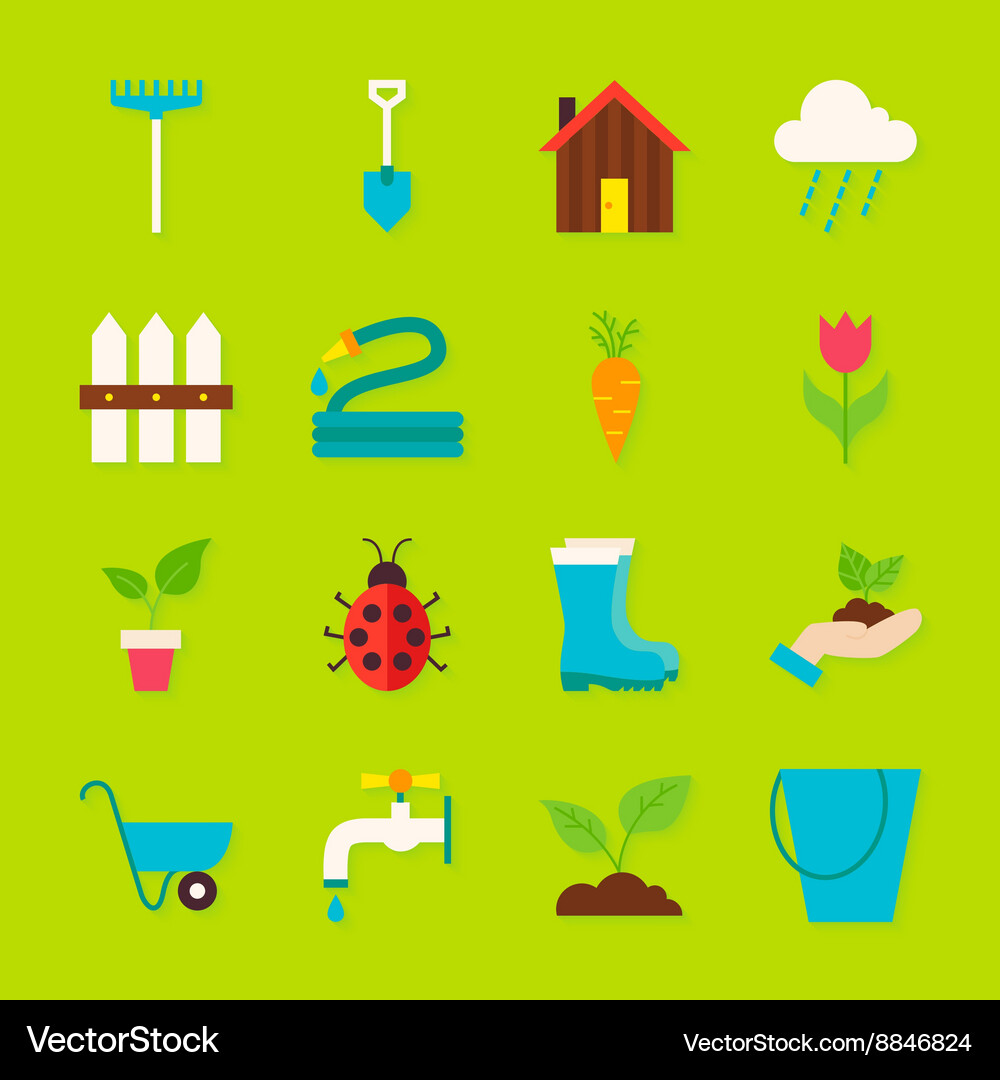 Spring garden flat objects set with shadow Vector Image