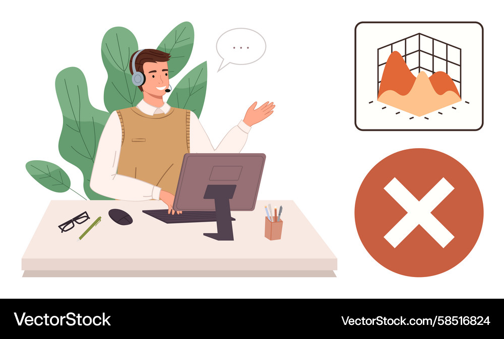 Support Agent Troubleshooting Desk Vector Image