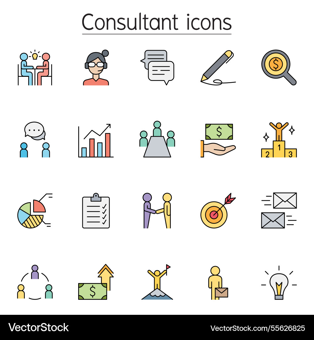 Business consulting icon set in color line style Business consulting icon set in color line style vector image