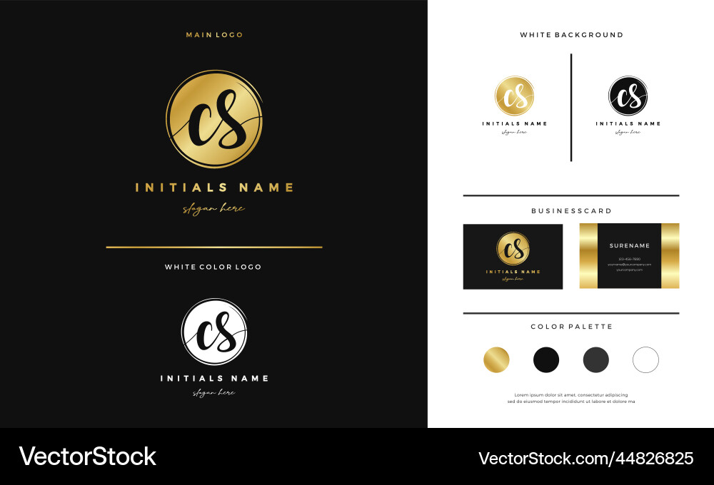 Elegant Circle CS Initial Logo - Gold & Script Vector Image