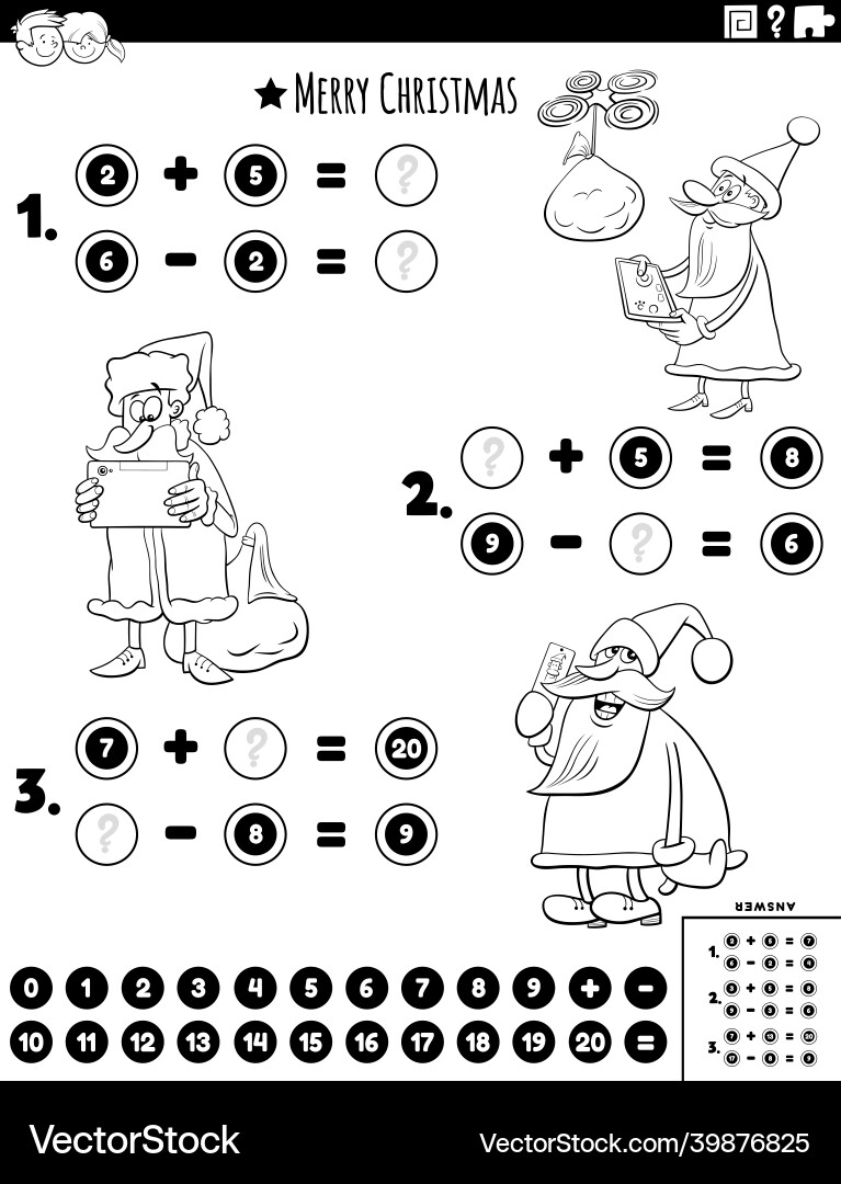 Math addition and subtraction task with santa Math addition and subtraction task with santa Vector Image