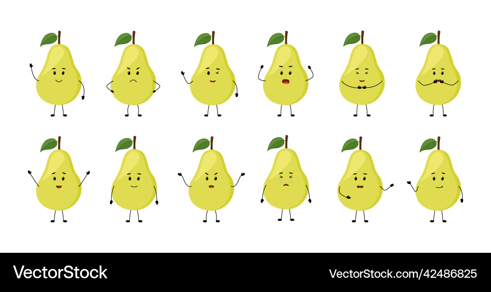 Pear cute fruit characters Pear cute fruit characters vector image