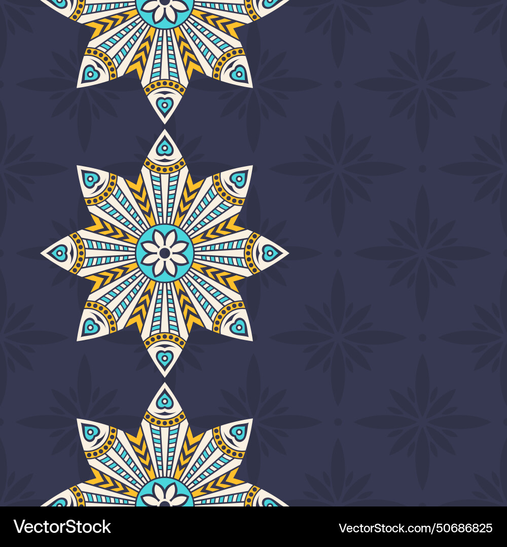 Seamless border pattern with color mandalas Seamless border pattern with color mandalas vector image