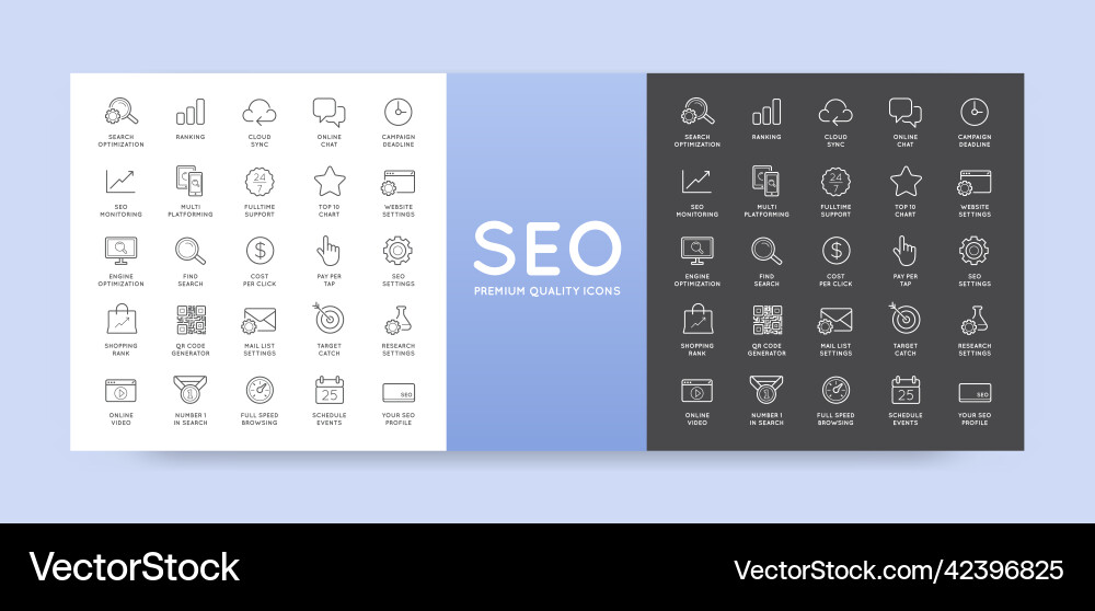 Set of seo search engine optimization elements vector image