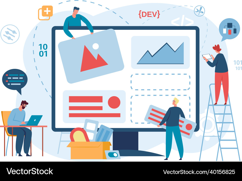 Web developers and designers team build website Web developers and designers team build website Vector Image