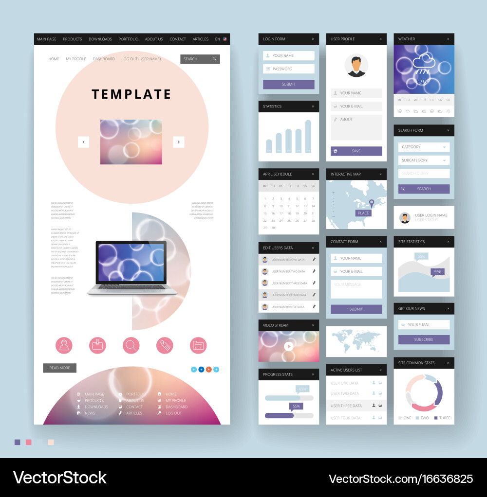 Website template design with interface elements Vector Image
