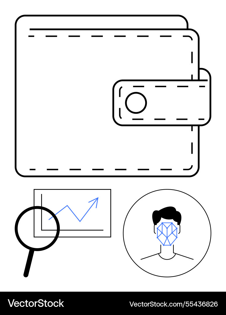 Digital wallet with face recognition data Digital wallet with face recognition data vector image
