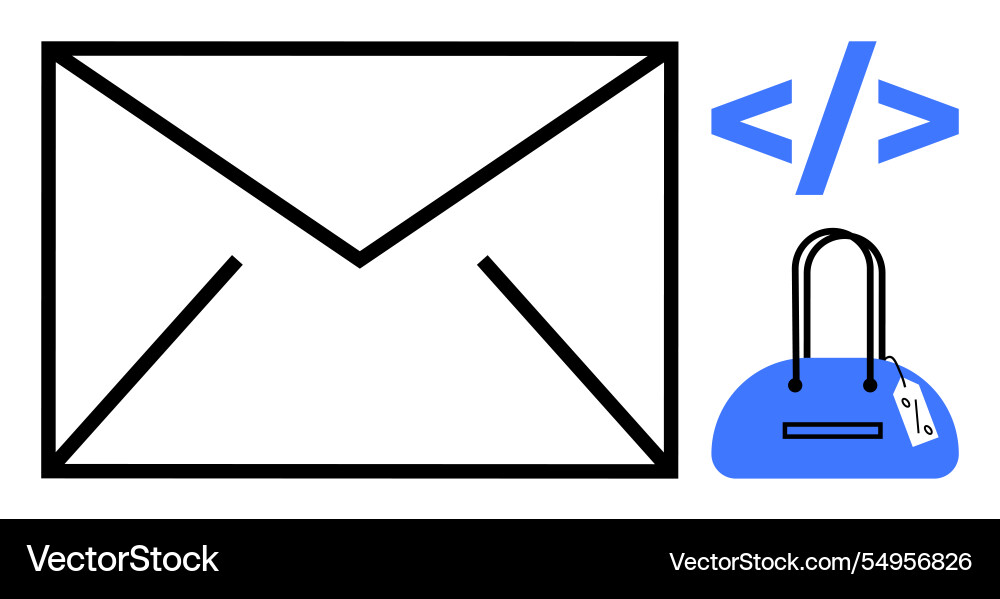 Envelope coding symbol and handbag with price Envelope coding symbol and handbag with price vector image