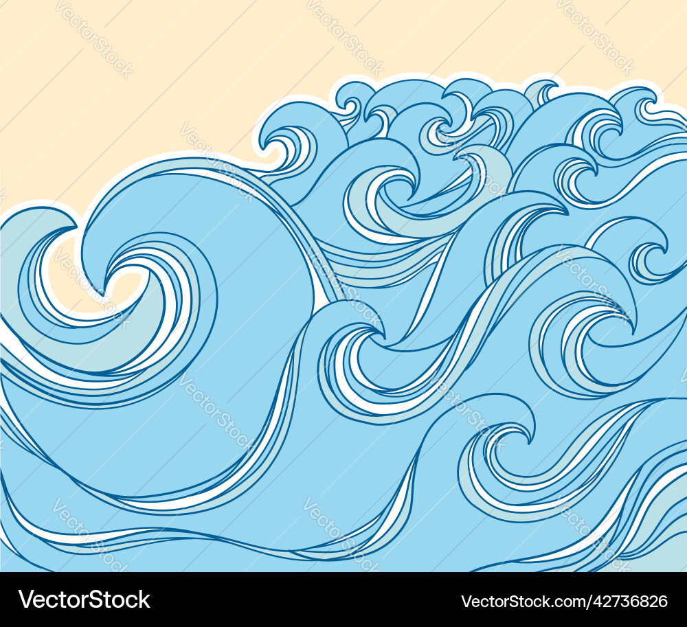 Ocean Wave Outline - Blue Seascapes Vector Image