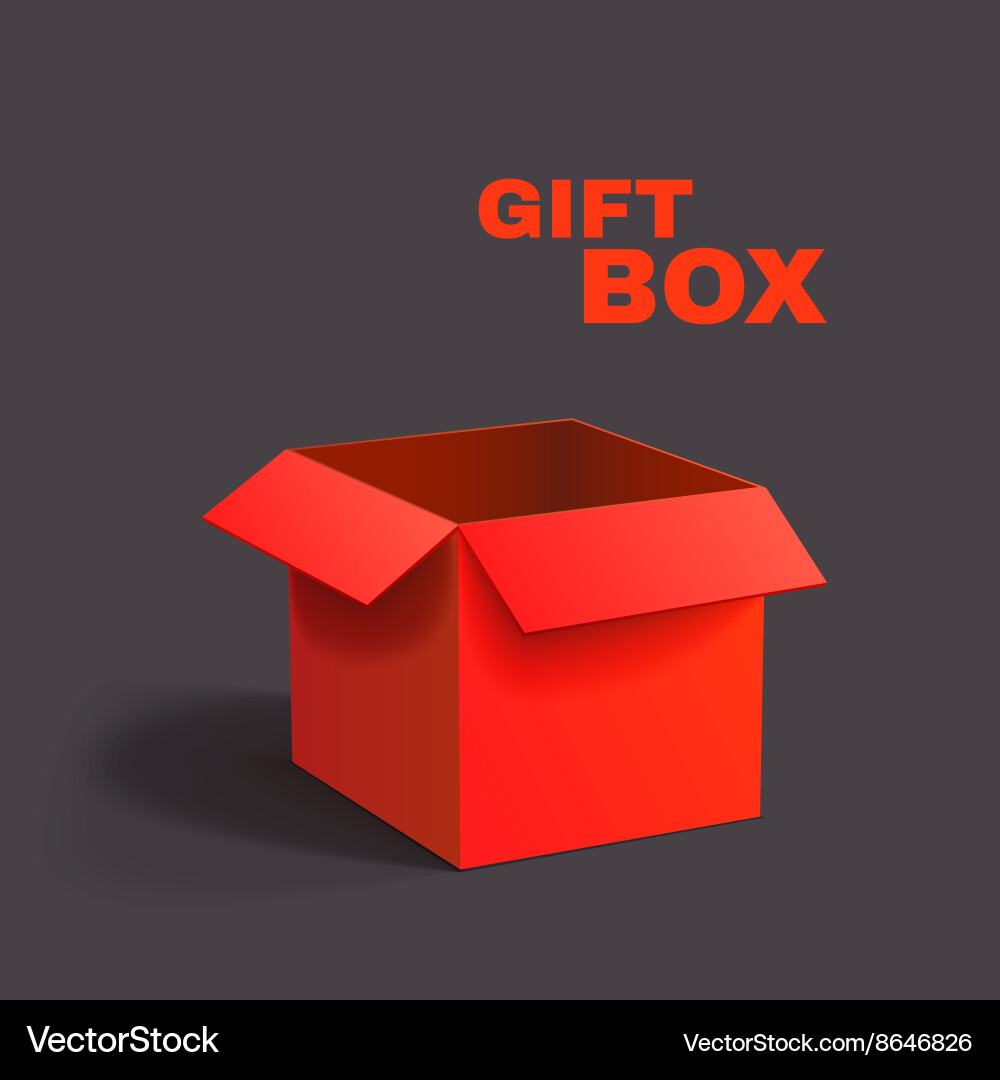 Open red box isolated on dark background Vector Image