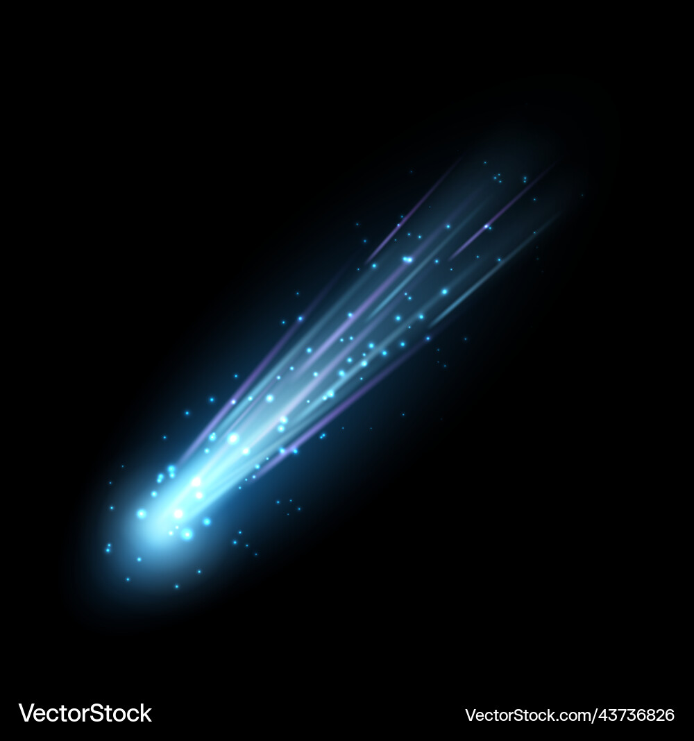 Shooting star realistic blue falling light space vector image