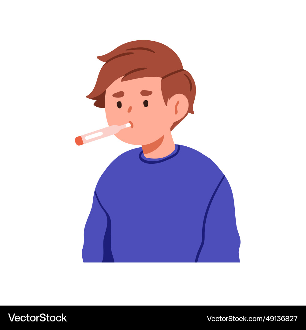 Ill child checking measuring temperature Ill child checking measuring temperature Vector Image