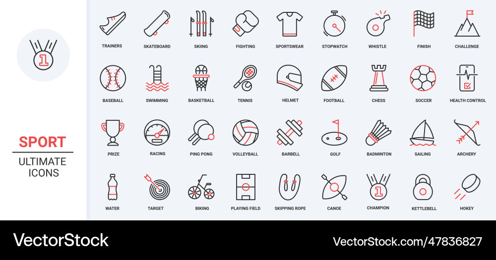 Sport Fitness Workout Icons - Red & Black Vector Image