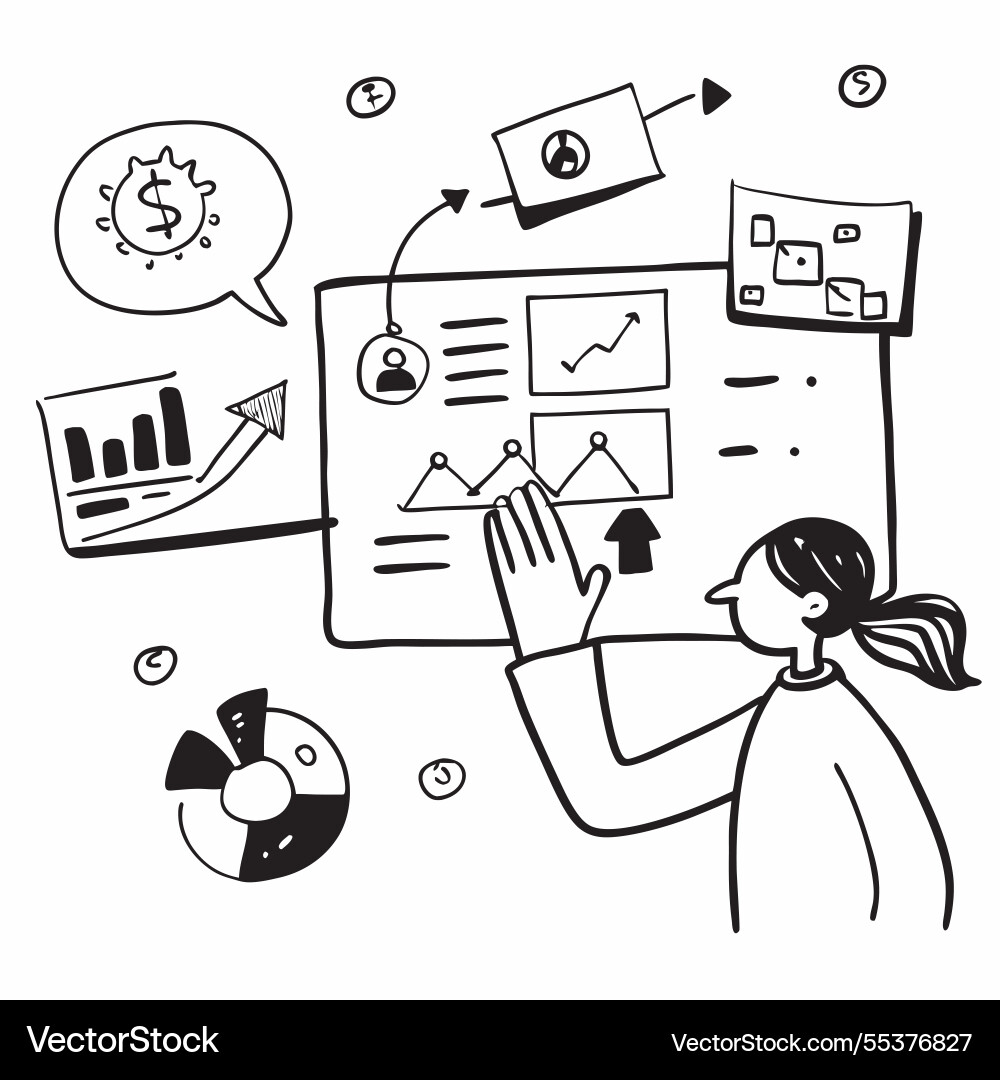 Vendor with performance analytics concept Vector Image