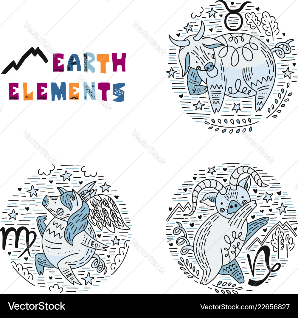 Zodiac earth elements set Zodiac earth elements set vector image