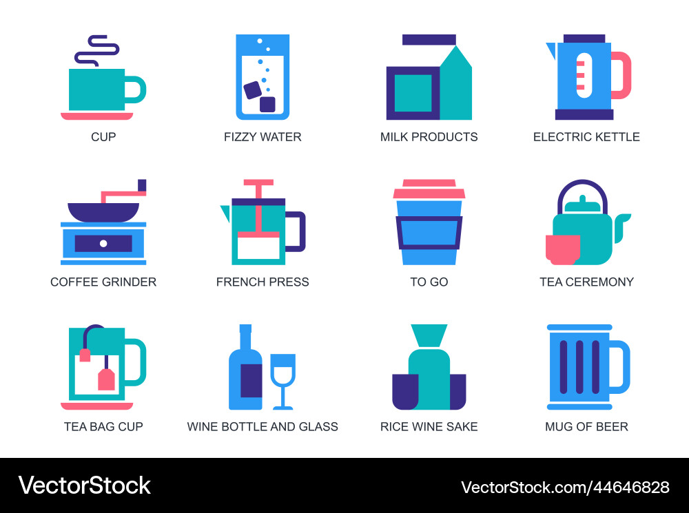 Drinks concept of web icons set in simple flat Drinks concept of web icons set in simple flat vector image