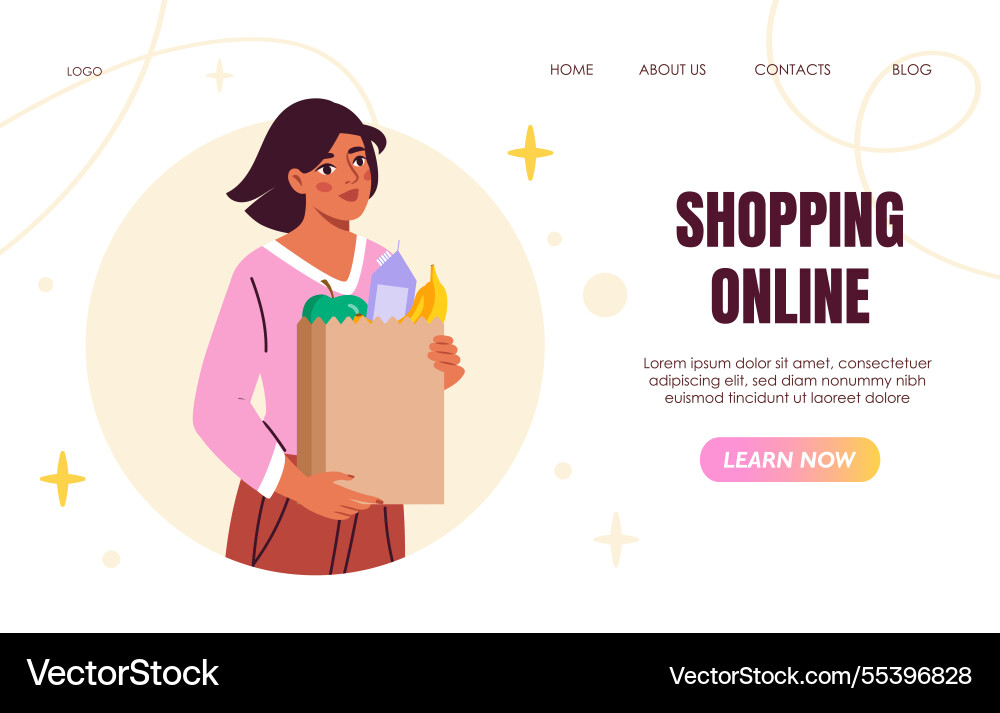 Frau halten Lebensmitteltasche auf Online-Shopping Frau halten Lebensmitteltasche auf Online-Shopping vektorbild