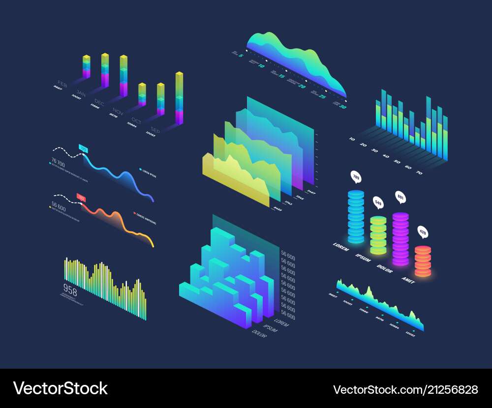 Future tech 3d isometric data finance graphic Vector Image