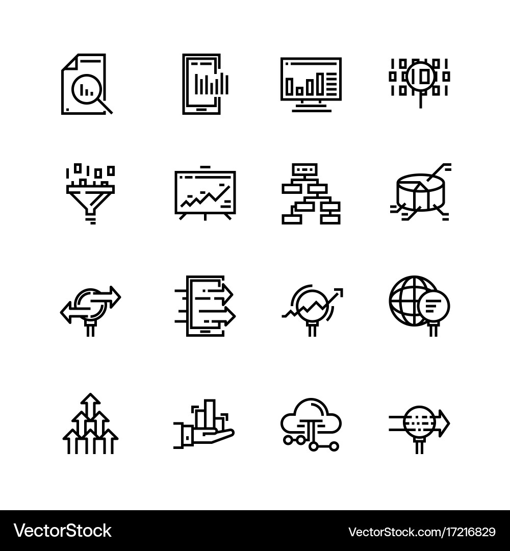 Data Analysis Line Icons - Charts & Graphs vector image