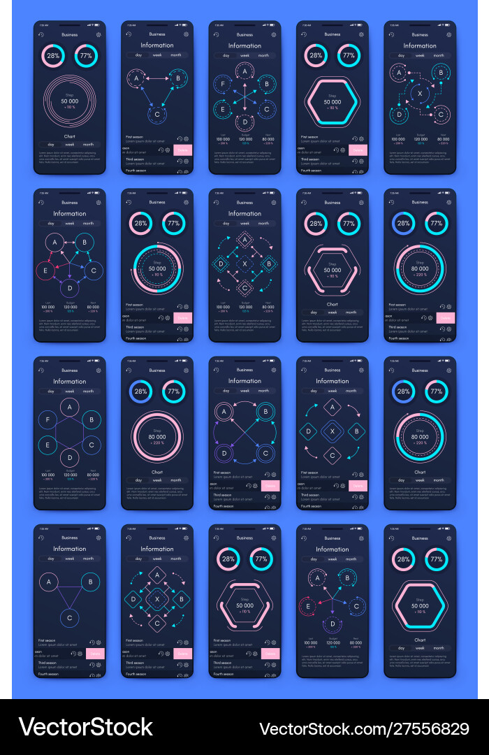 Different ui ux gui screens and flat web icons Vector Image