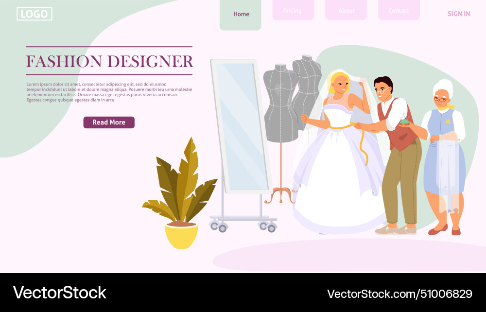 Fashion designer website template cartoon Fashion designer website template cartoon vector image