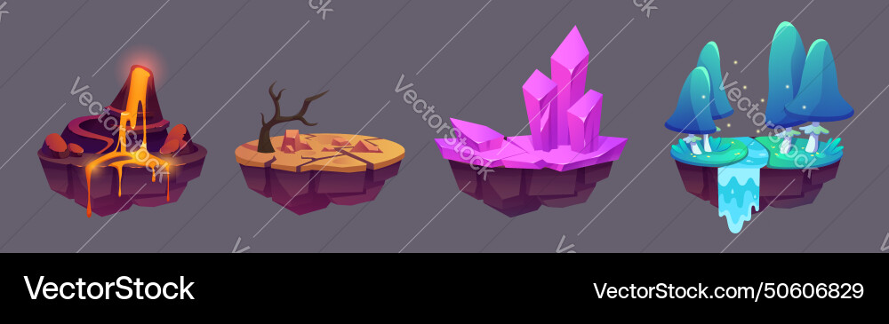 Floating land islands for game level map ui design vector image
