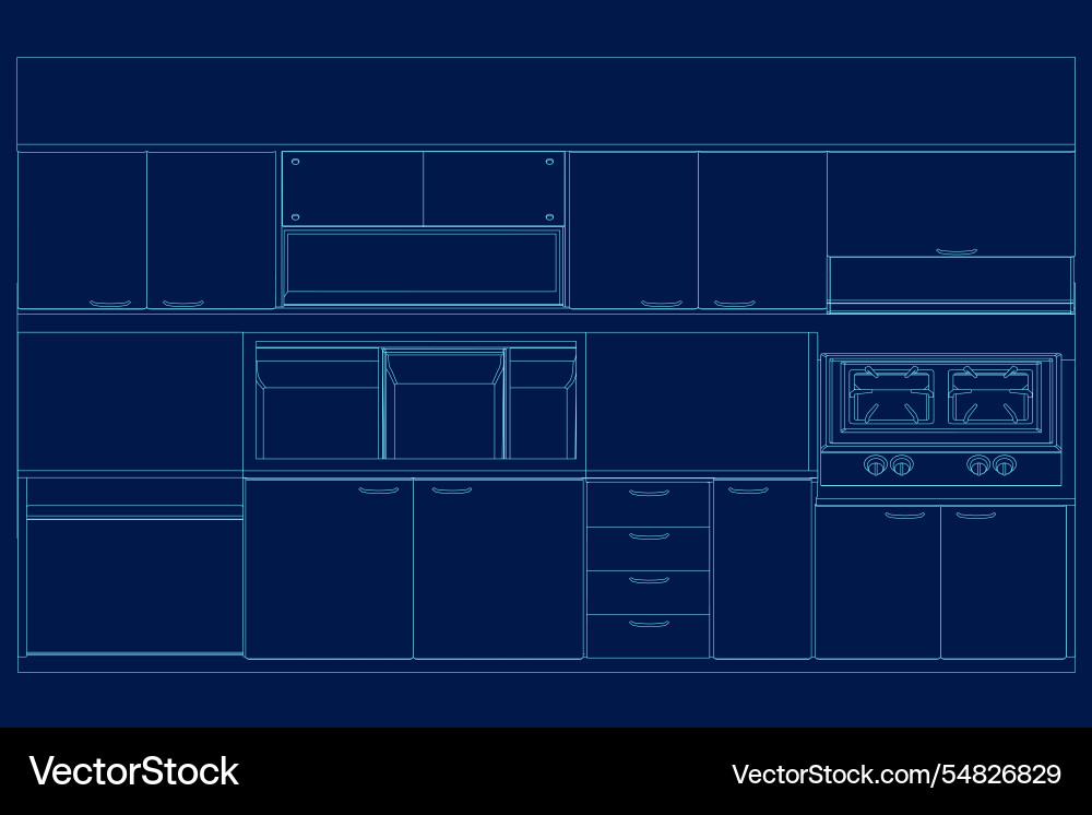 Moderne Küche Interieur mit Möbeln in linear Moderne Küche Interieur mit Möbeln in linear vektorbild