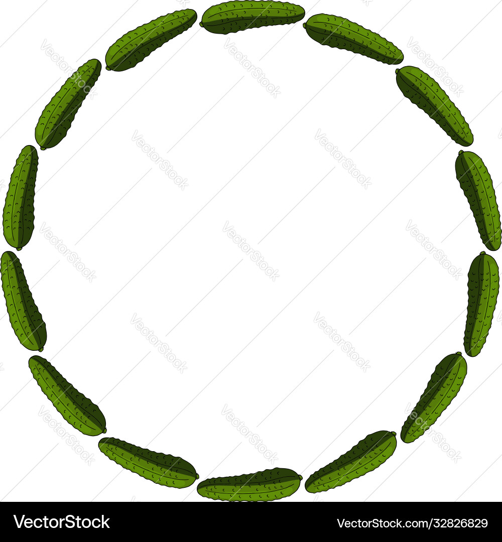 Round frame with horizontal green cucumber Vector Image