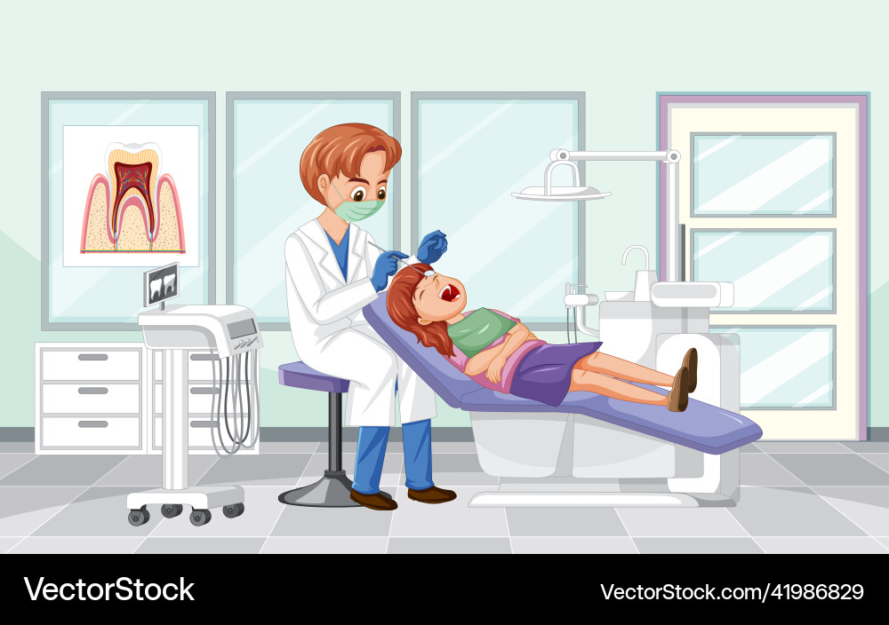 Zahnarzt der Patientenzähne in der Klinik untersucht Zahnarzt der Patientenzähne in der Klinik untersucht vektorbild